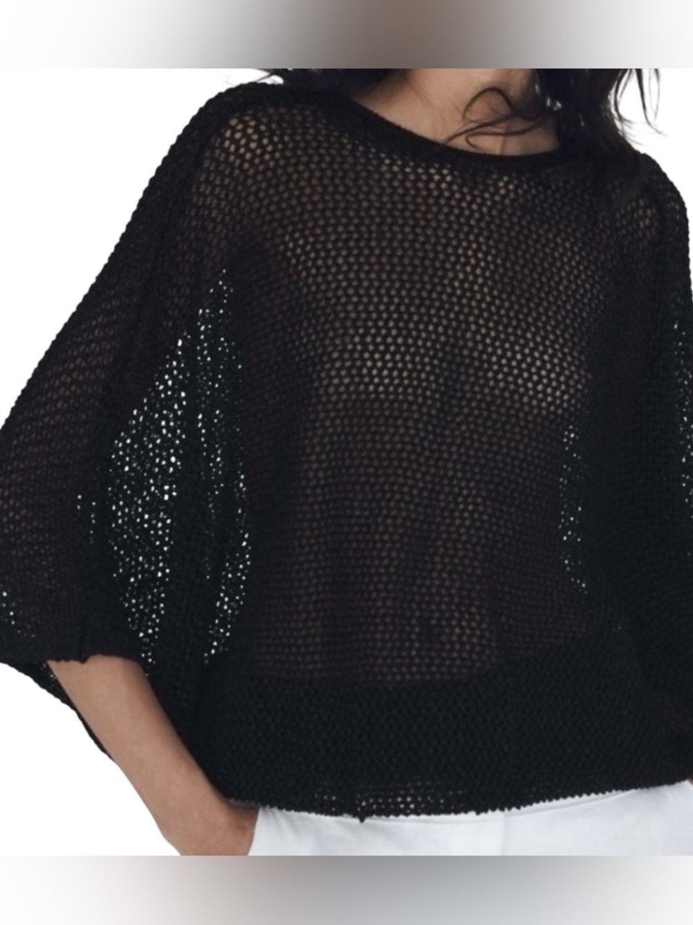 Zara Black Metallic Mesh Open Knit
Batwing Top Blouse Y2K S Layering Boho